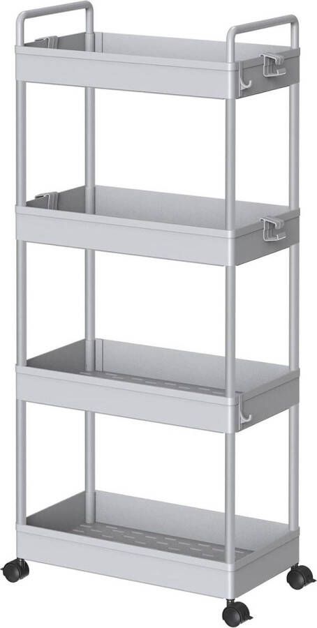Opvouwbare opbergwagen met 4 niveaus mobiel opbergrek voor keuken badkamer grijs organiser voor smalle ruimtes
