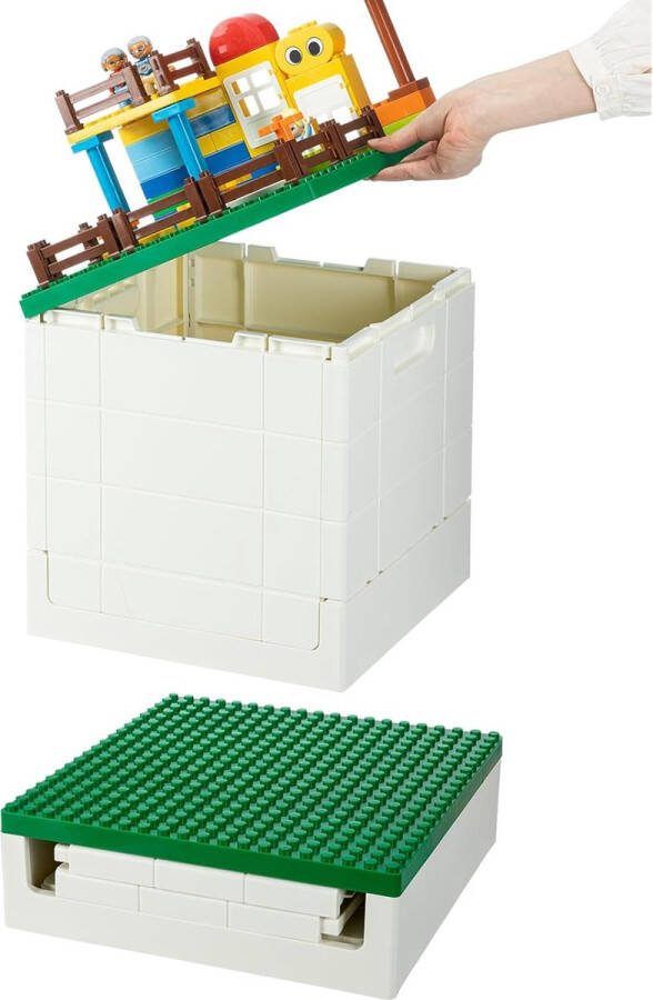 Opvouwbare Opslagdoos met Bouwplaatdeksel voor Duplo Blokken 26Qt. Stapelbare Opbergcontainers 25L Opvouwbare Multifunctionele Container voor Lego Duplo Blokken (Donkergroen)