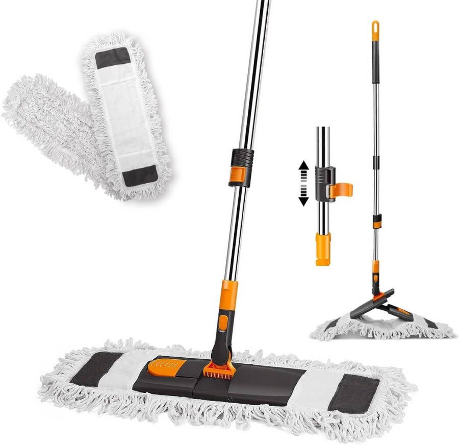 Opvouwbare Platte Vloerwisser Set 60cm Dweilpads 126cm Telescoopsteel Vloermop voor Hardhout Tegels