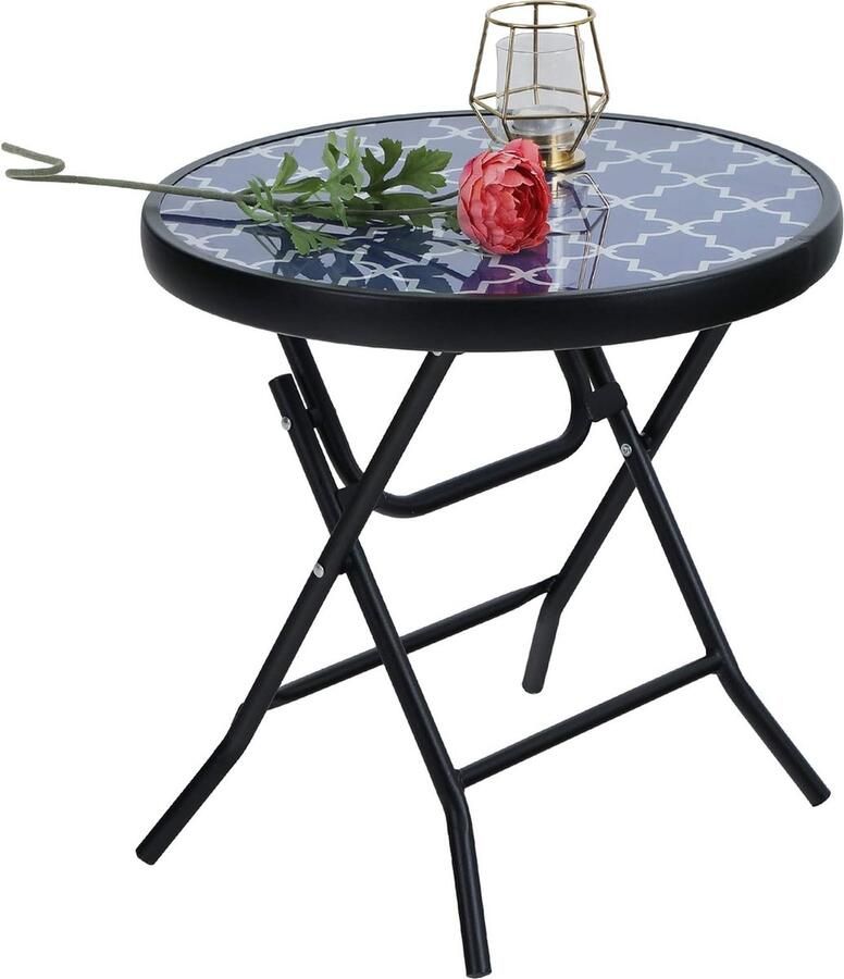 Opvouwbare ronde bijzettafel Glas Metaal Tuintafel Salontafel Kleine balkontafel Weerbestendig Gemakkelijk te onderhouden voor balkon Tuin Patio Woonkamer