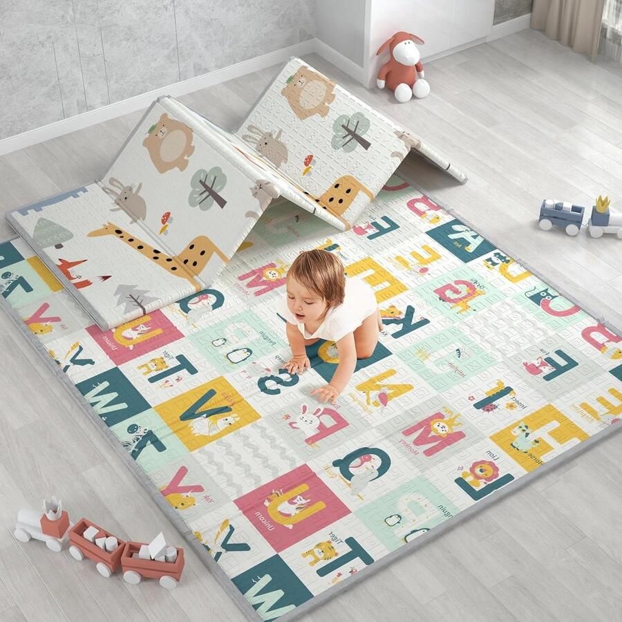 Opvouwbare schuimrubberen speelmat 191 x 158 cm waterdicht omkeerbaar randbescherming binnen en buiten gebruik