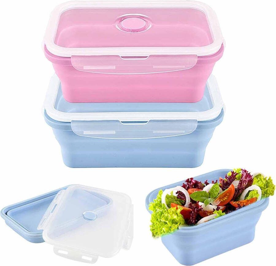 Opvouwbare siliconen doos 2 stuks opvouwbare dozen 800 ml opvouwbare lunchbox opvouwbare broodtrommel met deksel opvouwbare doos siliconen geschikt voor camping picknick kantoor