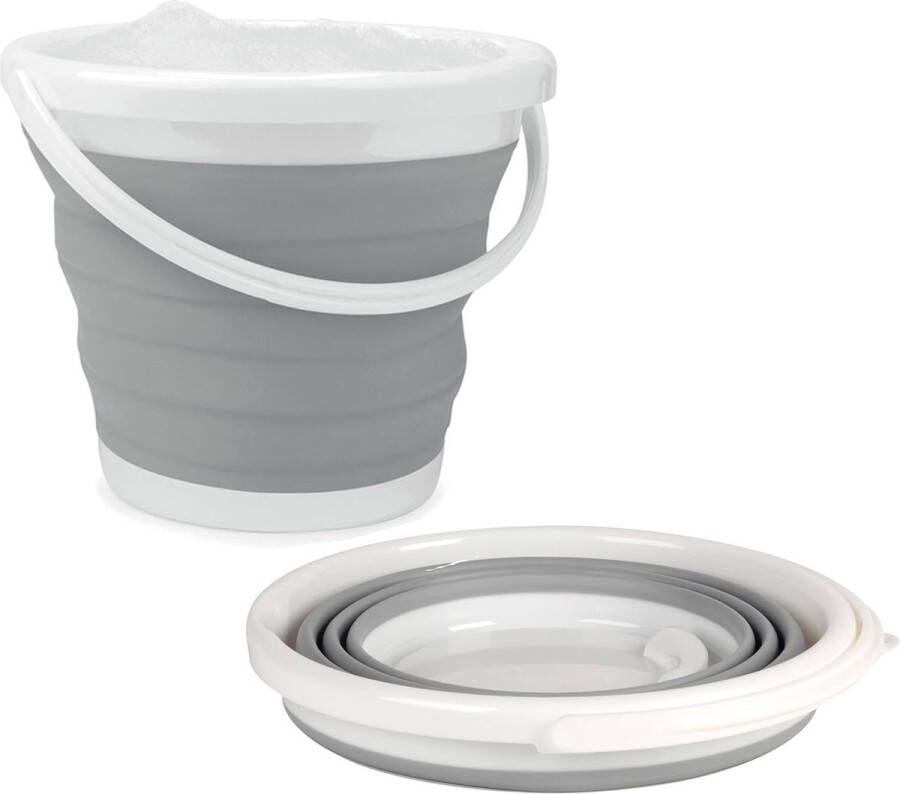 Opvouwbare siliconen emmer BPA-vrije wateremmer voor kamperen reizen (10 l) draagbaar compact ruimtebesparend reiniging van huis en camper ramen en auto's grijs