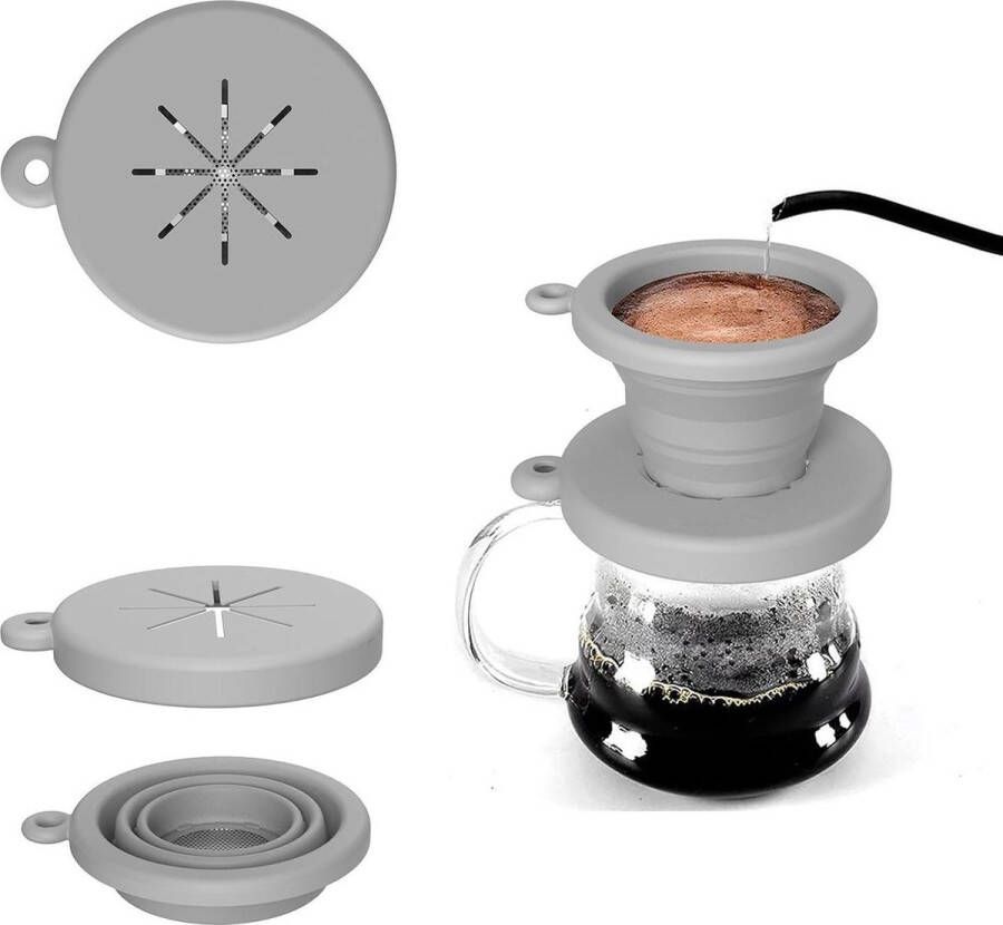 Opvouwbare siliconen koffiefilter inclapbaar herbruikbare giet over koffiedripper voor thuis kantoor camping grijs