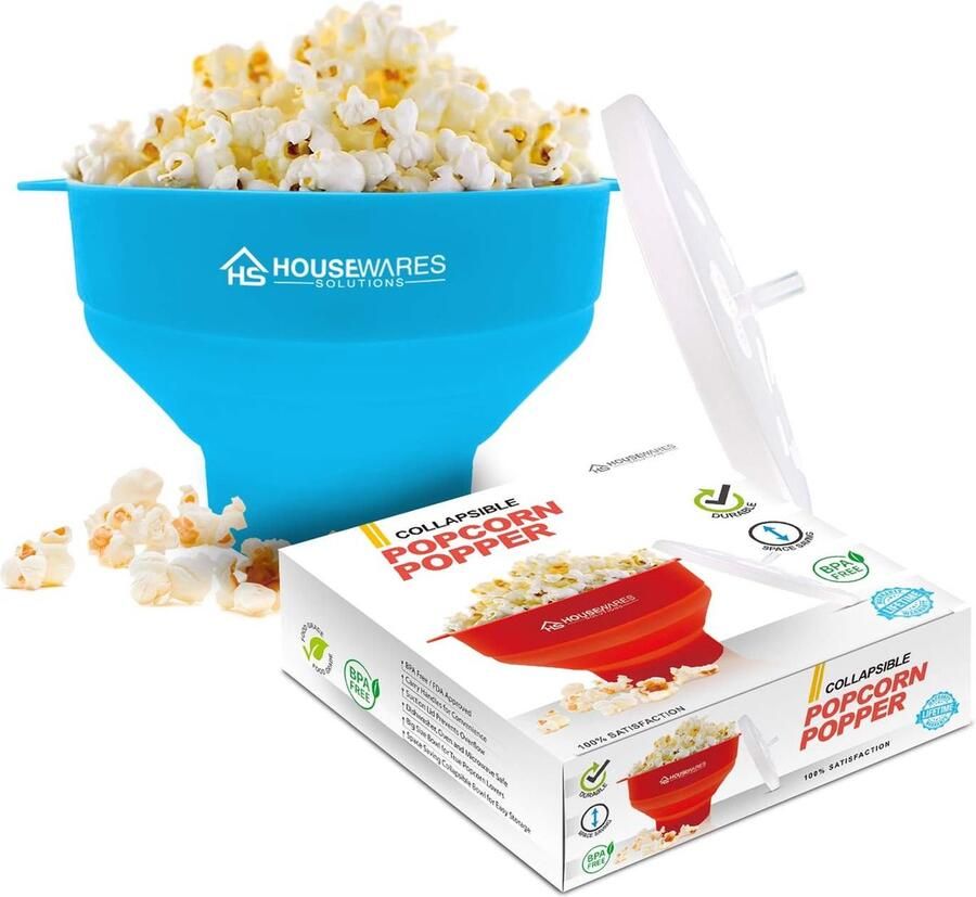 Opvouwbare siliconen magnetron Popcorn Popper Bowl met deksel en handgrepen (Aqua)