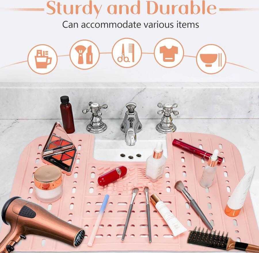 Opvouwbare siliconen wastafelafdekking make-up-organizer mat met make-upkwast schoon kussen voor kleine badkamers voor het opbergen van haardrogers krultangen cosmetica enz