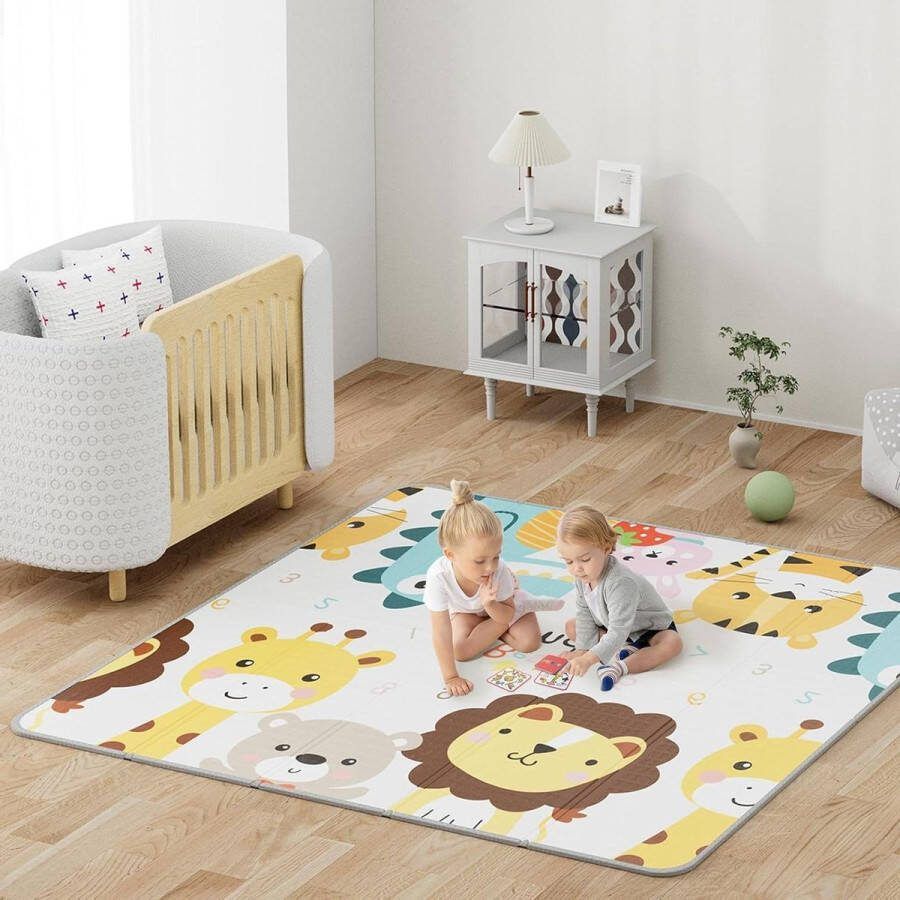 Opvouwbare speelmat 200 x 180 x 1 cm Kruipmat voor peuters Omkeerbaar & waterdicht Schuimmat Dierenbos