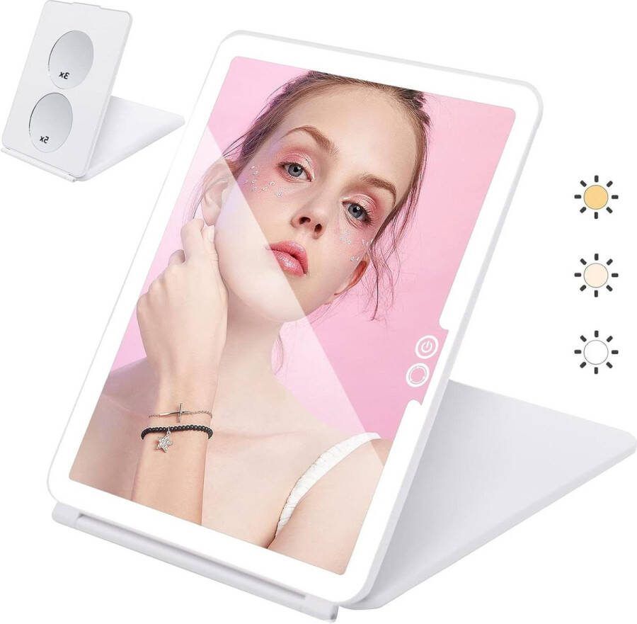 Opvouwbare Staande Make-up Spiegel met LED 3X 5X Vergroting Touch Screen USB Oplaadbaar Draagbare Cosmetische Spiegel voor Reis