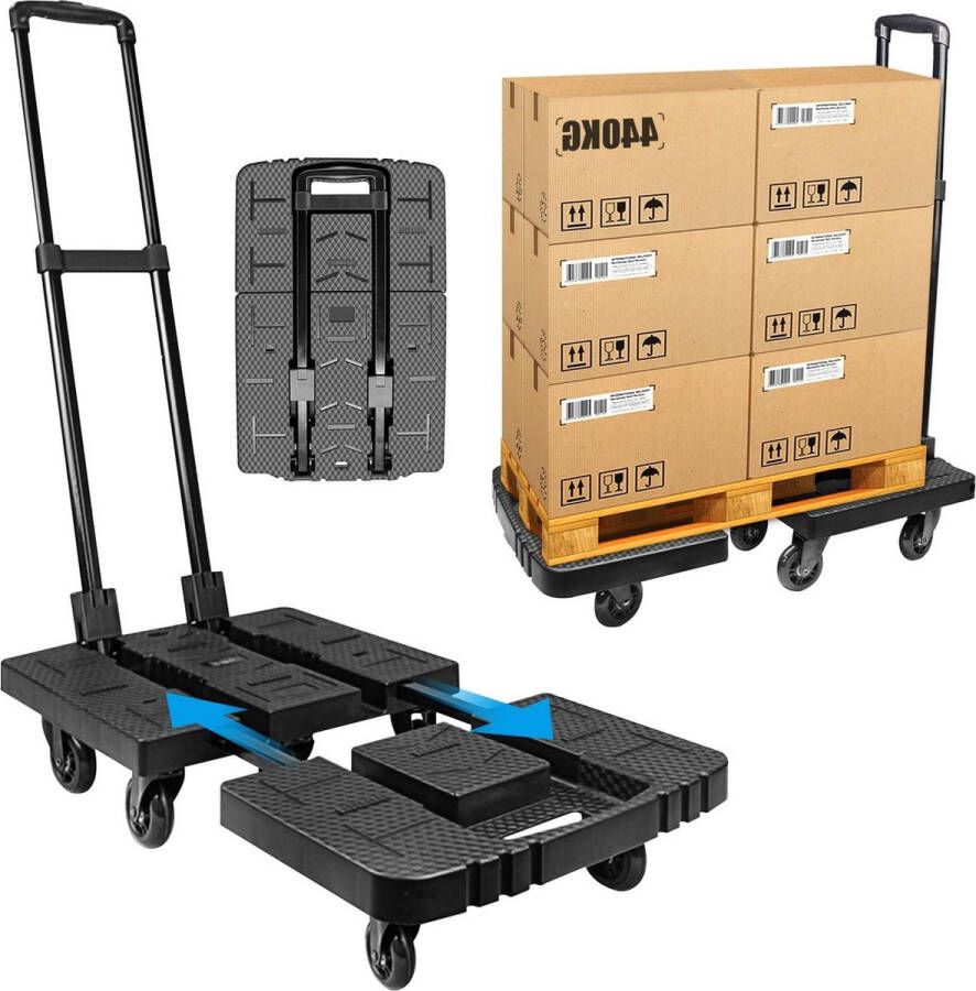 Opvouwbare steekwagen geruisloos 360 graden draaien 7 wielen 245KG 540LBS Capaciteit Uitschuifbare grote voet Verstelbare handgreep Draagbaar Heavy Duty Duurzame trolley voor vrachtafhandeling