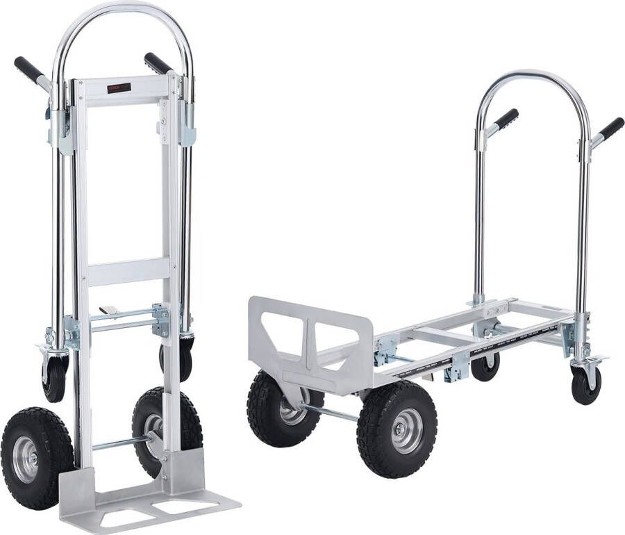 Opvouwbare Steekwagen Inklapbare kar Steekwagen 200kg Transport Magazijn 2 in 1 model Zilver