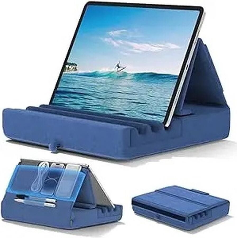 Opvouwbare Tablet Kussenhouder – Geschikt voor iPad en Tablets – Zacht en Stevig met Pocket en Stylus Houder – Ideaal voor Gebruik op Schoot in Bed en op Bureau