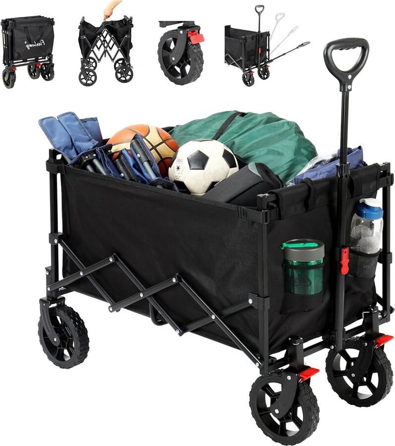 Opvouwbare trolley met rem Festivaltrolley strandtrolley Campingtrolley 100 kg capaciteit Tuinwagen bekerhouders Trolley
