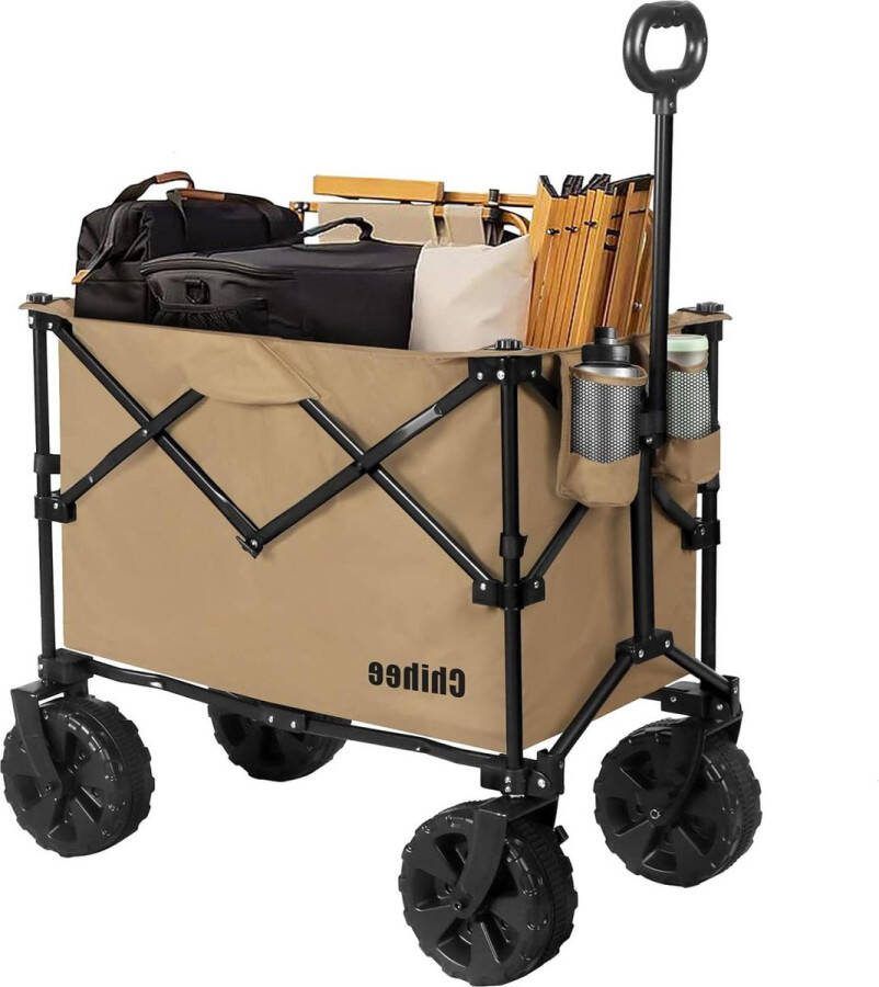 Opvouwbare trolley tuinwagen met 2 bekerhouders campingwagen voor all-terrain-wielen heavy-duty groot capaciteit afneembare stof voor sportevenementen camping