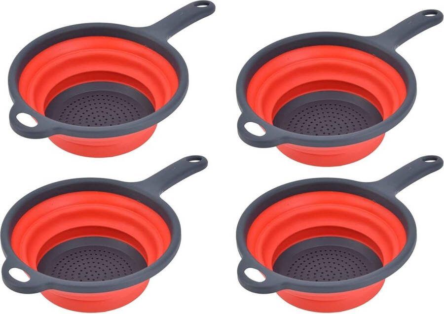Opvouwbare vergiet 4 stuks siliconen pastazeefset milieuvriendelijke keuken inklapbare afdruipzeef afwasbak met handvat pasta fruit groenten rood