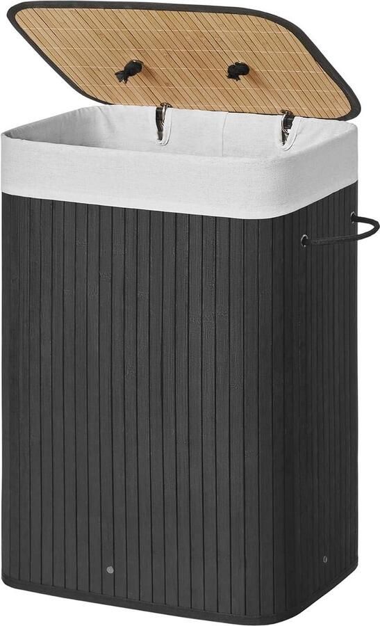 Opvouwbare wasbak met deksel en uitneembare katoenen waszak 72 L 40 x 30 x 60 cm zwart LCB10B