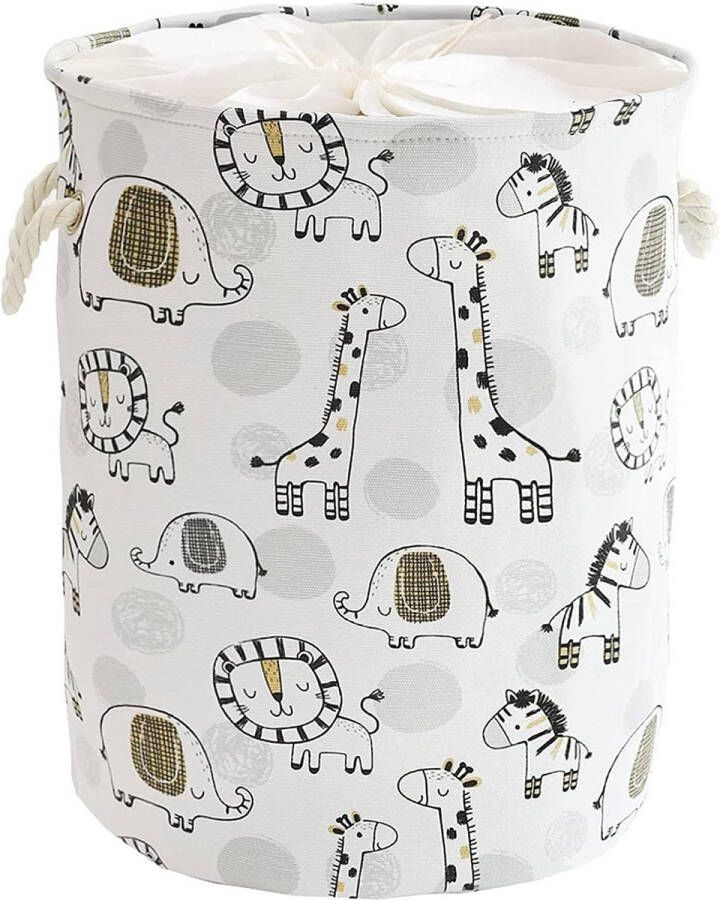 Opvouwbare wasmand extra groot met trekkoordsluiting voor kinderen kinderkamer decoratie voor knuffeldeken 58 liter giraffe rond