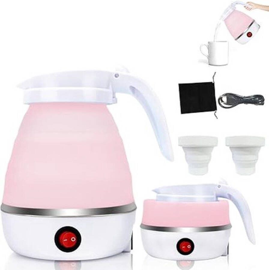 Opvouwbare waterkoker 600 ml campingwaterkoker mini-reiswaterkoker kleine siliconen opvouwbare waterketel met 2 vouwbekers draagbare elektrische waterkoker voor camping reizen outdoor