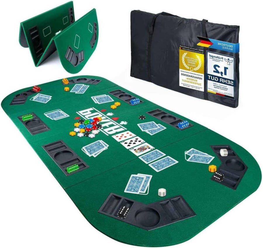 Opvouwbare XXL Poker Tafelsteun 160 x 80 cm Hoge kwaliteit vilt 8 drankhouders Mobiel & Opvouwbaar Pokerset