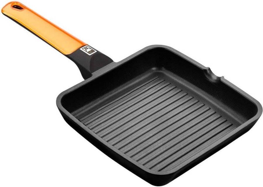 Orange Grillpan met strepen 28 cm gegoten aluminium met antiaanbaklaag Platinum Plus geschikt voor inductie
