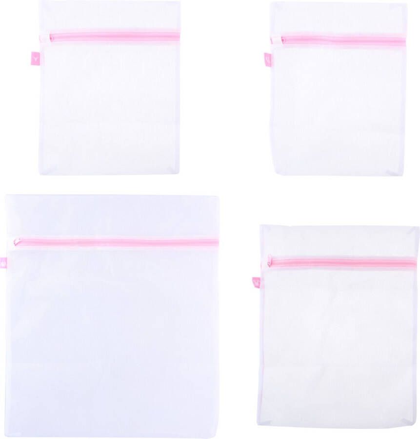 Merkloos Set van 4x stuks waszakjes wit roze 3 formaten Waszakken