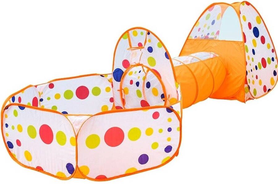 Oranje 3-in-1 Pop-Up Speeltent Met Tunnel Voor Kinderen Kruiptunnel Speelgoed Speelhuis Tent Kindertent