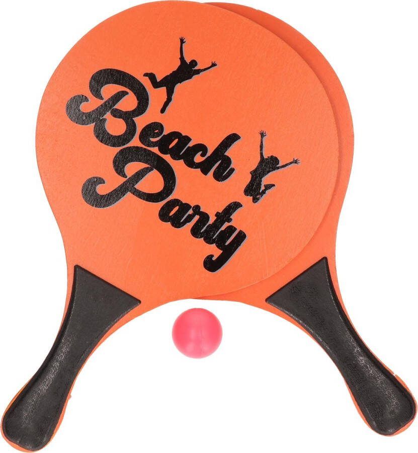 Oranje beachball set buitenspeelgoed Houten beachballset Rackets batjes en bal Tennis ballenspel