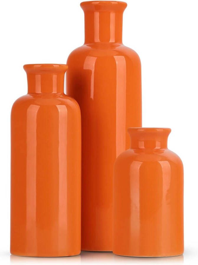 Oranje keramische vaas set van 3 moderne boerderijdecoratie Meerkleurige keramische kleine vaas voor boerderijdecoratie Woonkamerdecoratie Tafeldecoratie en entreedecoratie