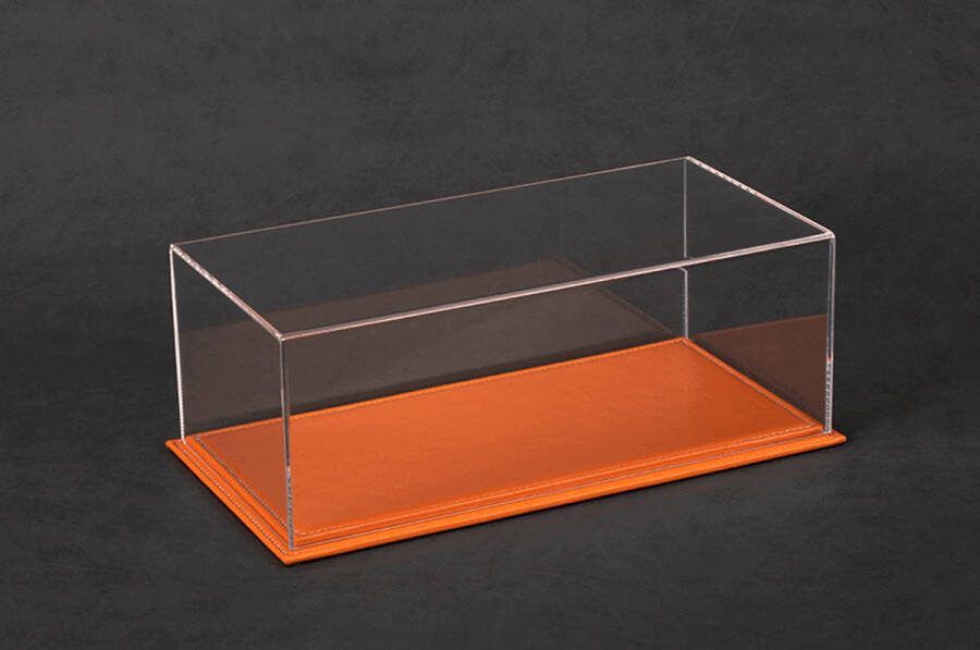 Oranje lederen vitrine voor modelauto 1:43