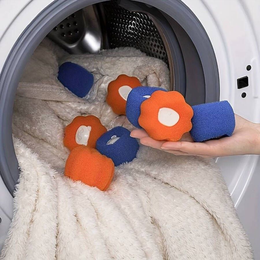 Oranje wasbollen pluizenverwijderaar wasmachine Set van 4 Spons wasmachine Kattenharen Hondenharen verwijderen in de wasmachine Haren stof absorberen tijdens het wassen Leeuw bolletjes oranje zelfdrogend