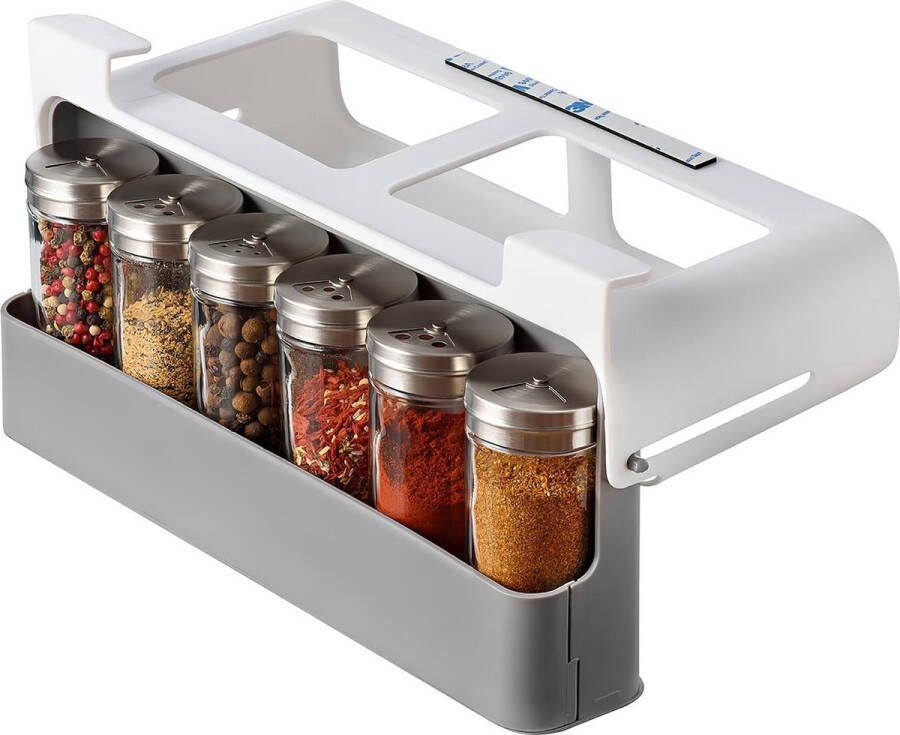 Organisator voor de keuken kruidenrek met 6 kruidenpotjes uittrekbare kunststof kruidenhouder (hangplank) uitschuifbaar kruidenrek kruidenpotjes opbergkeuken kast boren niet nodig