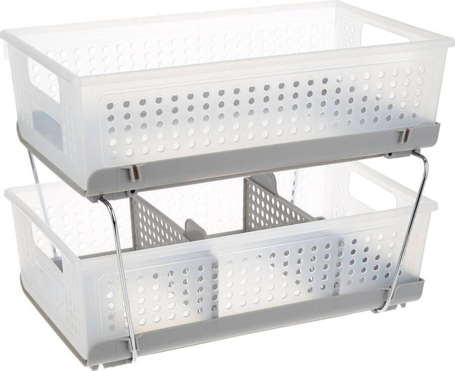Organizer met 2 verdiepingen Multifunctionele Opbergmanden met Handgrepen en Scheidingswanden Vorstbestendig Sink organizer