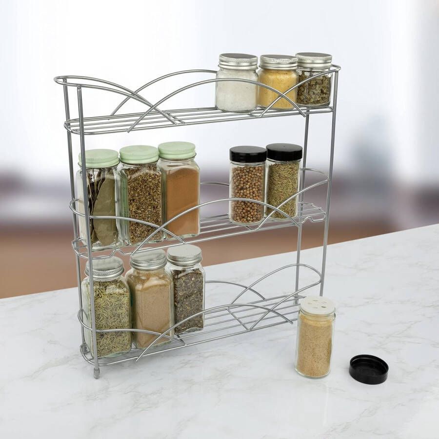 Organizer voor het bewaren van flessen specerijen saus dressing specerijen vitamines en meer voor keuken kasten kast voorraadkast gelegeerd staal zilver 3-laags