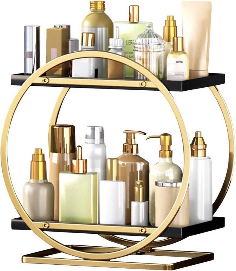 Organizer voor parfum huidverzorging-organizer grote inhoud make-up vanity caddy 2 niveaus cosmetica-display voor badkamer organizer op het werkblad goud