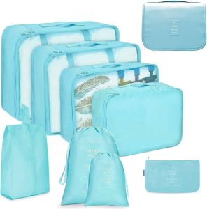 Organizerset 9-delig waterdichte verpakkingskubusorganisator kledingtas schoenentas make-uptas waszak reisverpakkingskubus beschikbaar voor rugzak en koffer (blauw)