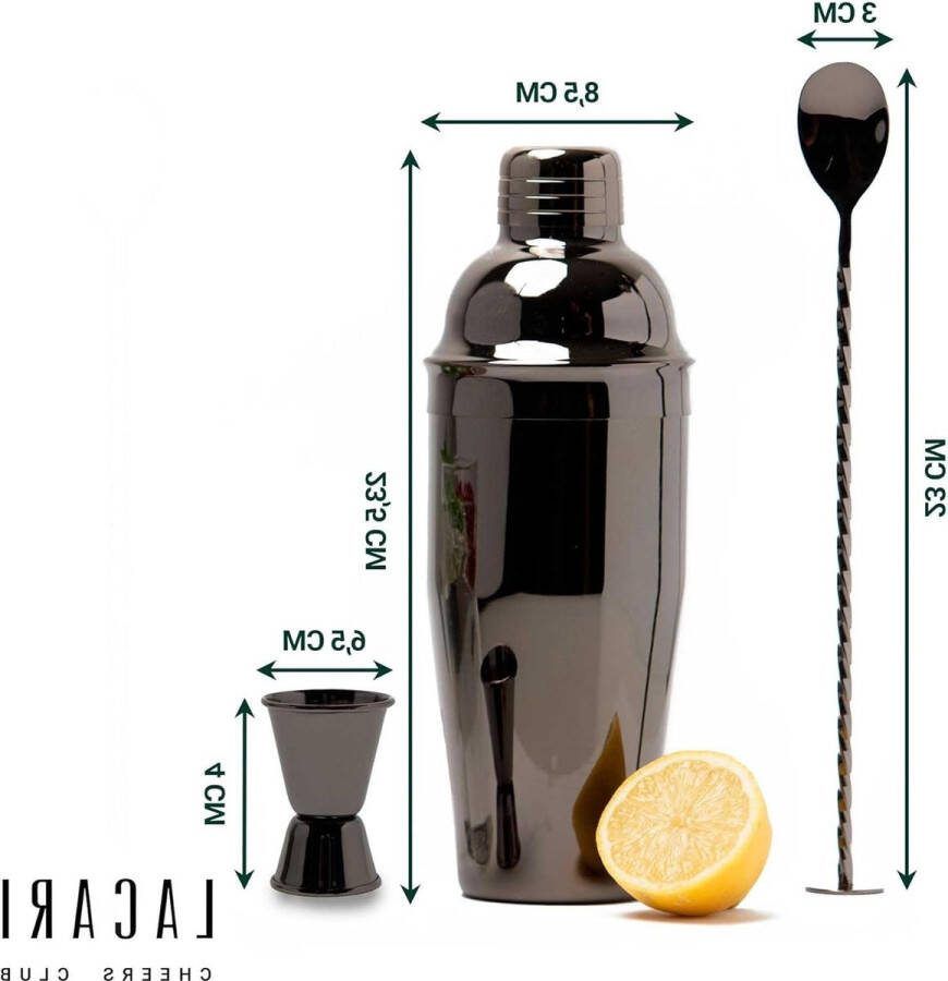 Original Cocktail Set 3-delig Roestvrij Staal Zwart Shaker + Maatbeker + Barlepel
