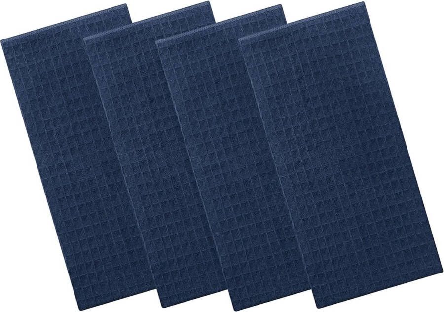 Origineel Theedoeken set van 4 microvezeldoeken super absorberende theedoeken zachte theedoeken poetsdoeken keukenhanddoeken 40 x 70 cm marineblauw