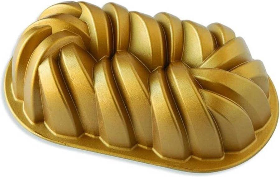 Originele gegoten aluminium bundelblik Gevlochten broodvorm met patroon Vervaardigd in de VS Goudkleurig