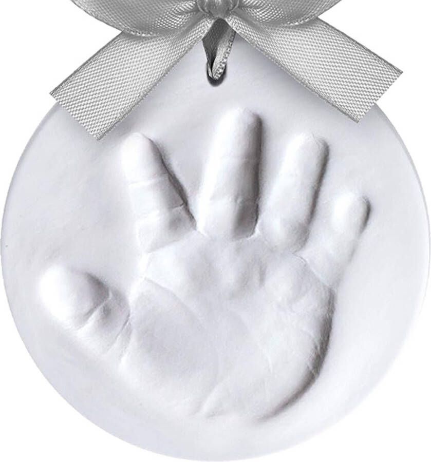 Ornament Handafdrukset voor een baby hand- of voetafdruk ter herinnering (diameter: 10 5 cm gemakkelijk te gebruiken incl. huidvriendelijke modelleermassa en lint) zilver