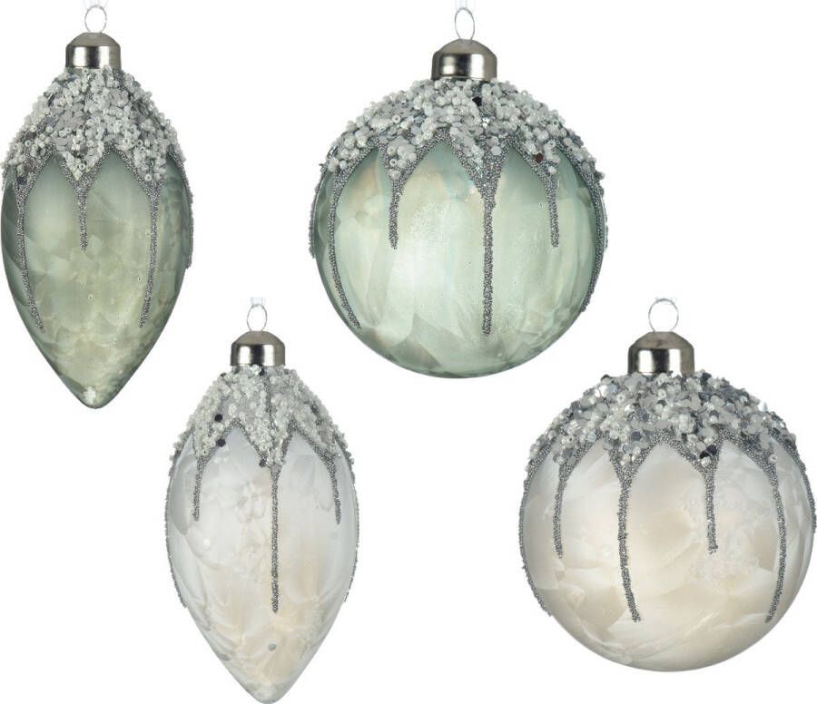 DECORIS SEASON DECORATIONS Decoris Kersthanger Kralen Glas Groen-wit 8cm Diversen