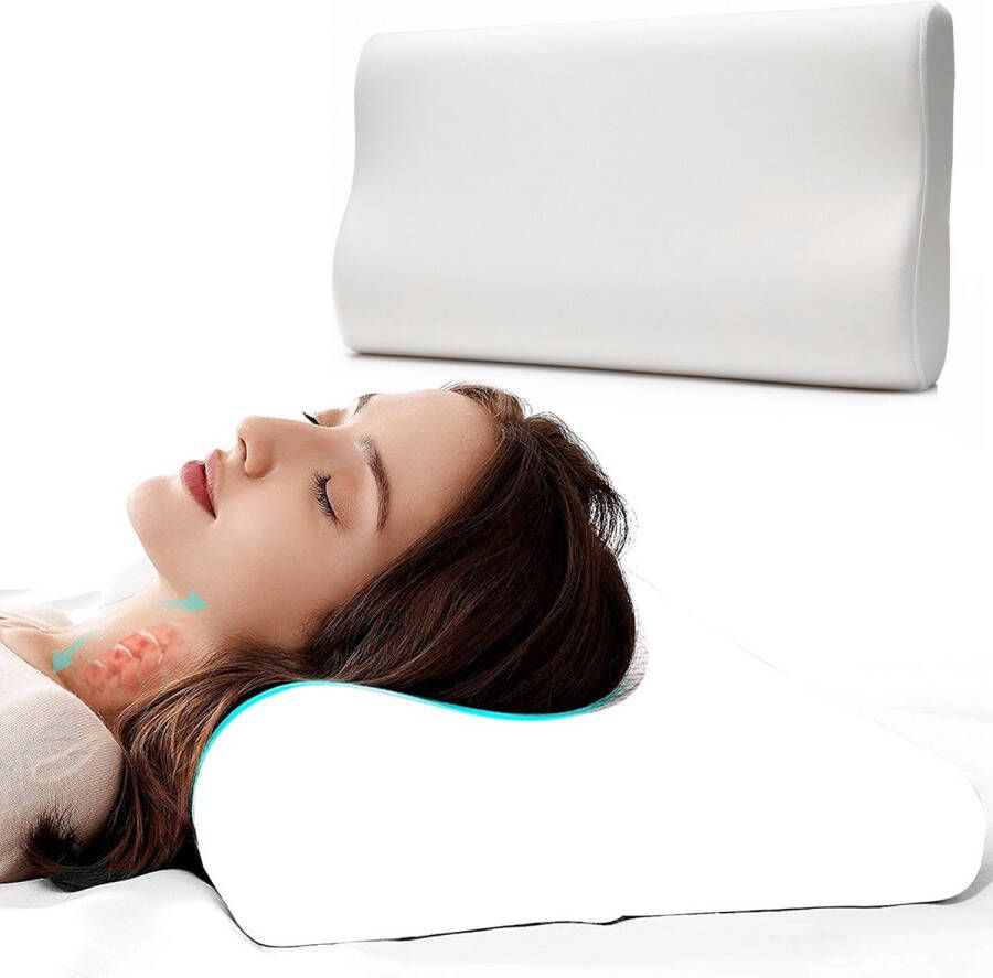 Orthopedisch hoofdkussen Tegen Nek- en rugklachten – Memory foam – 60 x 31 x 7-11 cm – Traagschruim – Nekklachten Orthopedisch – Ergonomisch – Koudschuim (2023 model)