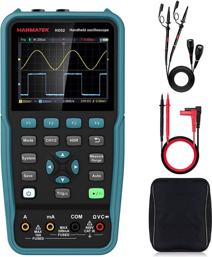 Oscilloscoop Handoscilloscoop 50Mhz Bandbreedte 2 Kanalen 2 en 1 Oscilloscoop Multimeter Digitale Oscilloscoop TFT Achtergrondverlichting Automatische Kalibratiefunctie