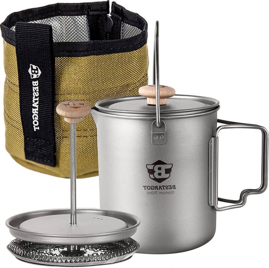 Outdoor Camping Titanium Pot Beker 750 ml Max French Press Titanium Campingservies Grote Capaciteit Licht en Draagbaar