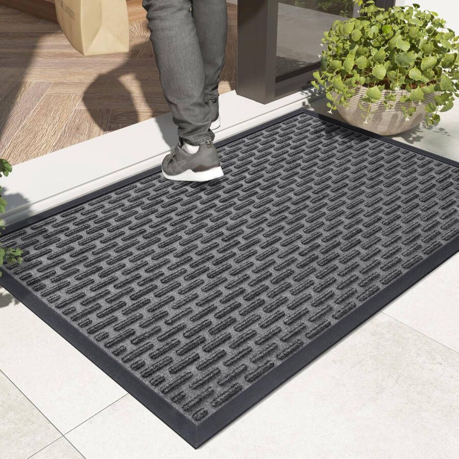 Outdoor Deurmat 43.5x75cm Regenbestendig Buitentapijt Absorberende Wasbare Buiten Deurmat Antislip Deurmat voor Entree Balkon Tuin Grijs