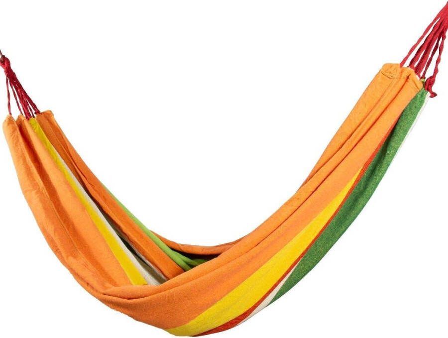 Outdoor Hangmat met Draagtas en Boomriemen voor Patio Yard Tuin Camping Gestreepte Hangmat voor 1-2 Personen Groen-oranje Streep