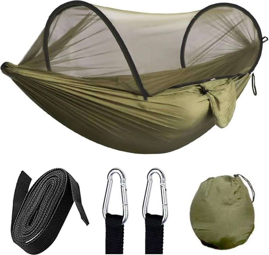 Outdoor hangmat met muggennet 260 x 140 cm Draagbare reishangmat voor camping 300 kg draagkracht Inclusief ophangriemen karabijnhaken en opbergtas