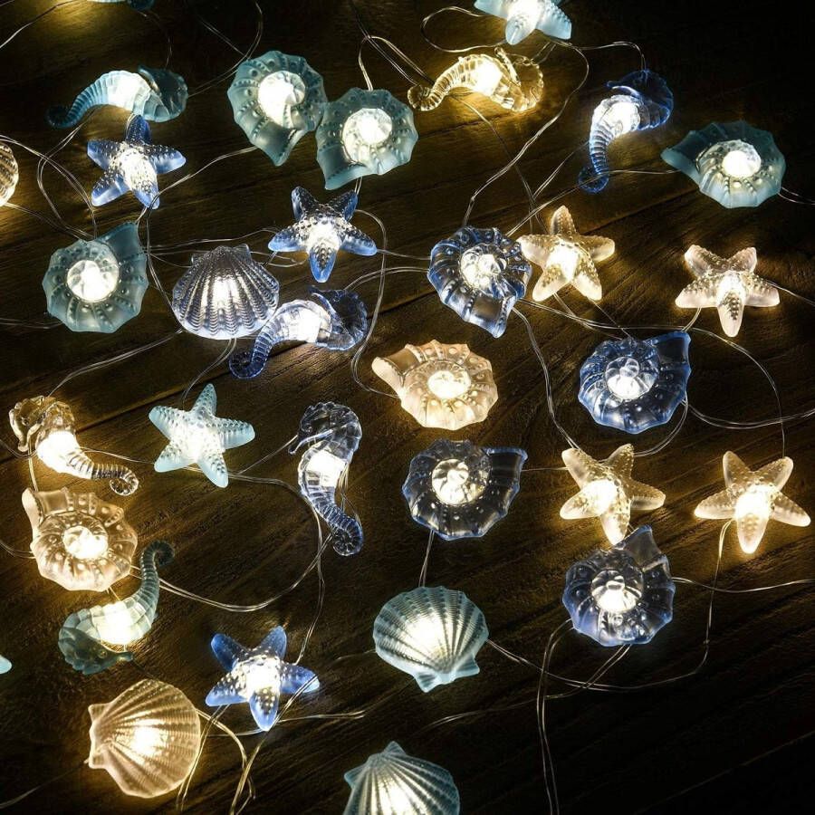 Outdoor Indoor Batterij Aangedreven Strand Thema Decor Nautische Badkamer Decor Accessoires Led String Lights Slaapkamer Kerstboom Halloween Decoraties Onder De Zee Schelpen klaslokaal inrichting