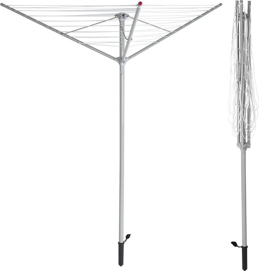 Outdoor kledingluchter stalen droogrek voor de tuin 30 m droogruimte inclusief grondpin 15 kg draagvermogen opvouwbaar voor eenvoudige opslag grijs