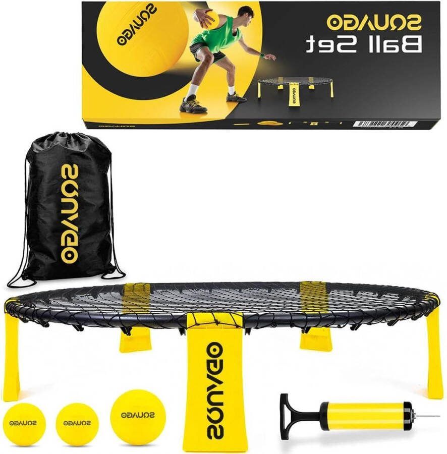 Outdoor-spellen voor gezinnen Spiderballset en trampoline speelnet 2 ballen trekkoord balpomp inclusief handleiding mini trampoline