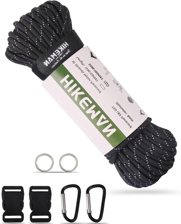 Outdoor Survival Rope 750 Paracord 10 strengen Nylon Touw met gewaxte Tondel Scheurbestendig Parachutekoord Camping Armband Lanyard 30m Zwart