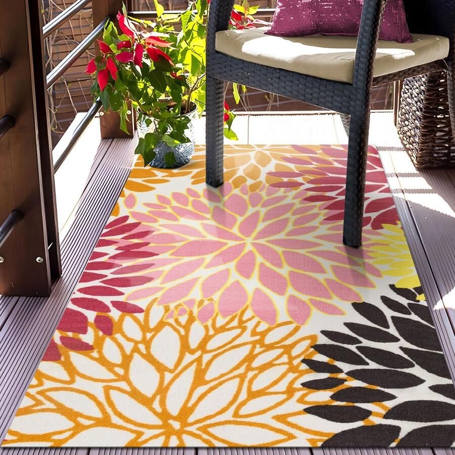 Outdoor tapijt klein kleurrijk tapijt voor balkon buitentapijt terras groot: 80 x 150 cm